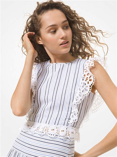 michael kors crop top|Striped Cotton Gauze and Eyelet Cropped Top .